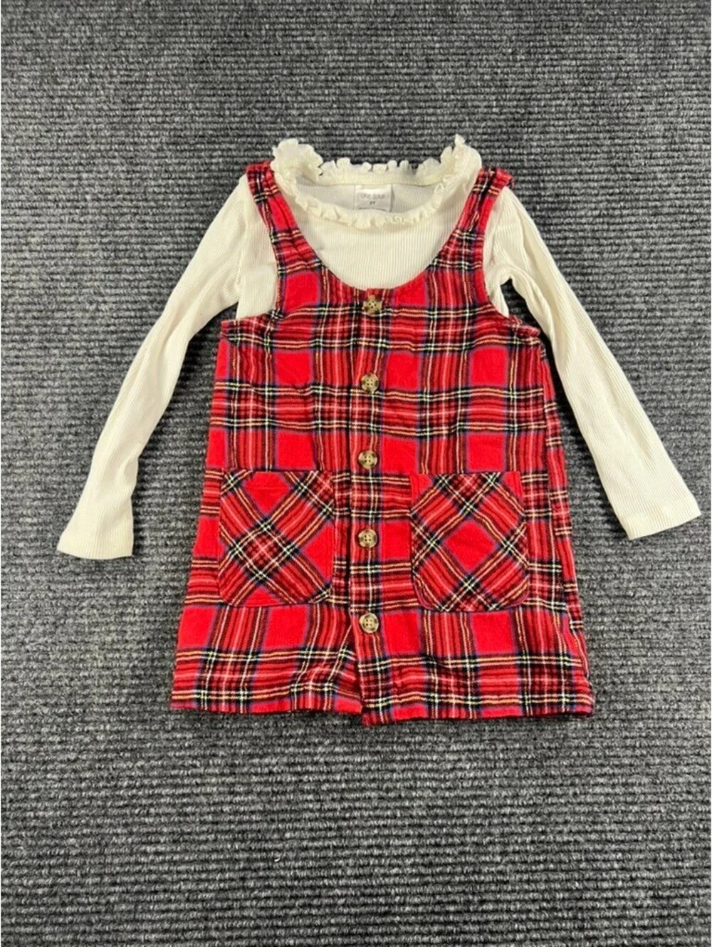 Okie Dokie Girls 2T Red Plaid Holiday Button-Front Jumper with Long Sleeve Shirt